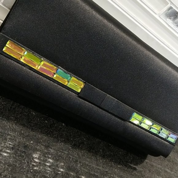 BORGHESE PRISMATIC CLUTCH BAG PURSE PRISM SATIN RAINBOW BAGUETTE PROM OCCASION - Picture 2 of 8